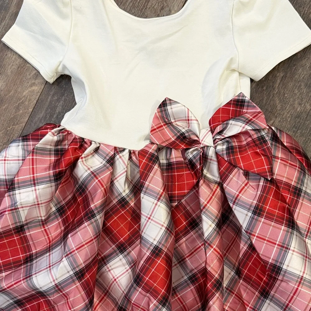 H&M Cream Top with Red Plaid Skirt Kids Dress
